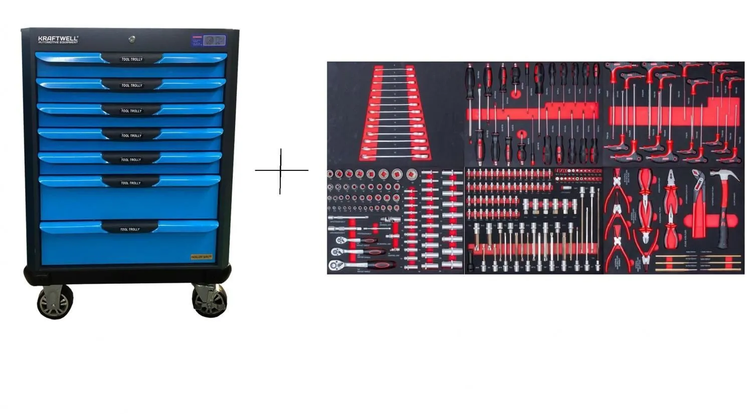 KraftWell KRW-TTB+SET250 Тележка с 7 ящиками+ПОДАРОК инструмент 250 предметов купить