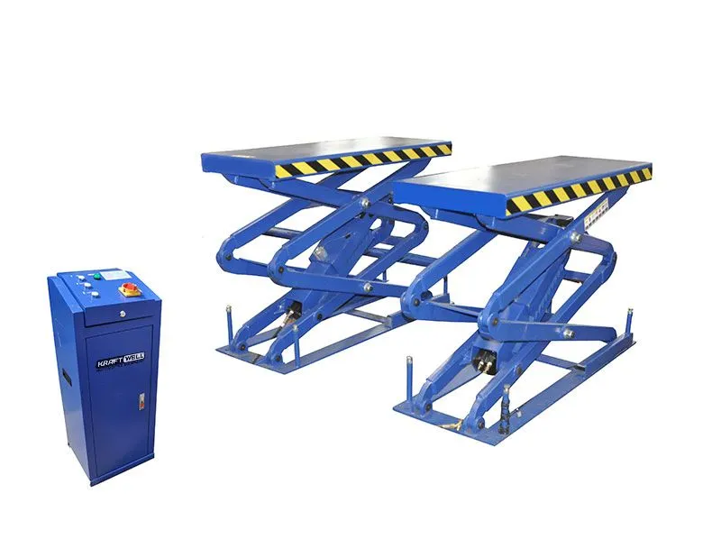 Электрогидравлический подъемник KraftWell KRW3.2U_blue Подъемник ножничный короткий г/п 3200 кг. заглубляемый