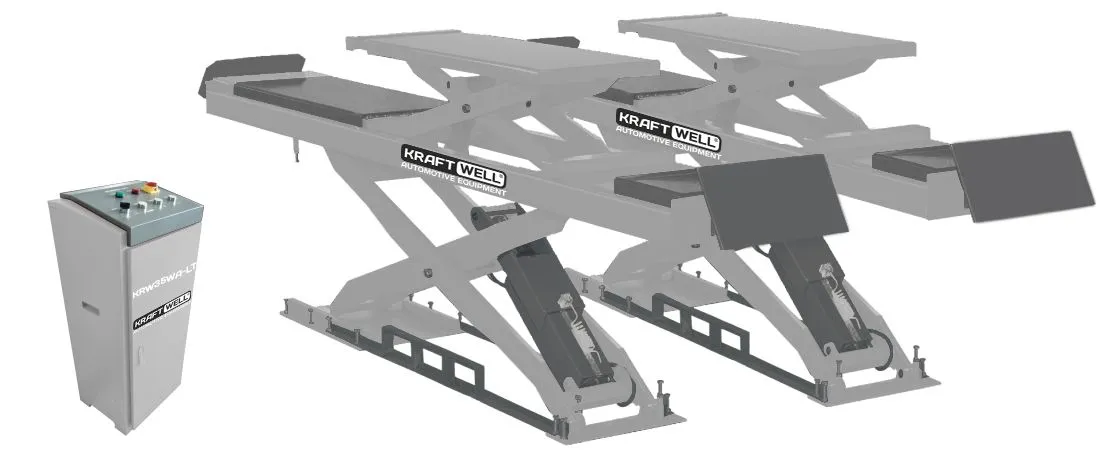 Электрогидравлический подъемник KraftWell KRW35WA-LT Подъемник ножничный г/п 3500 кг. заглубляемый, платформы для сход-развала с подъемником второго уровня