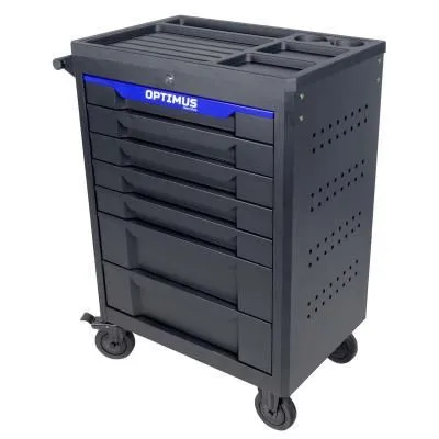 OPT-717P Тележка инструментальная, 7 полок с набором инструментов, пластиковая столешница